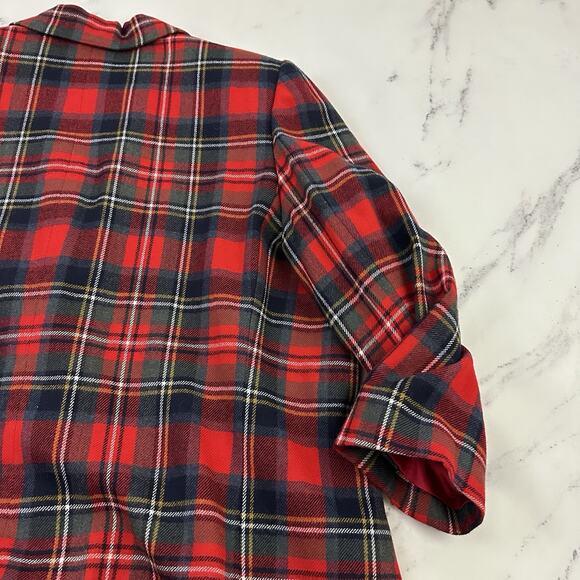 Evan Picone Womens Vintage 90s Oversize Blazer Plus Size 20W P Red Plaid Wool - Picture 11 of 13